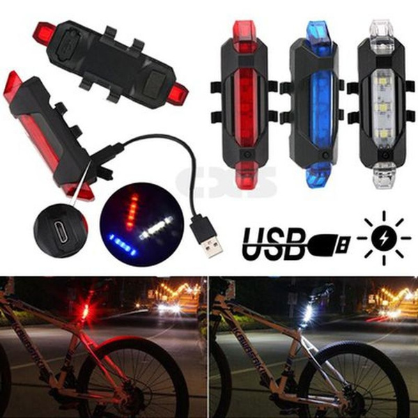 5-LED USB Rechargeable Bike Tail Light Bicycle Safety Cycling Warning Rear Lamp， 