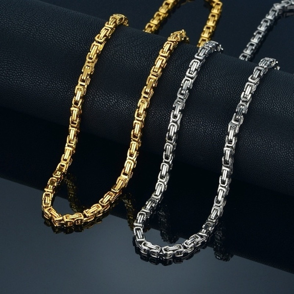 Fashion Stainless Steel Men Women Byzantine Box Chain Link Necklace Bracelet Set