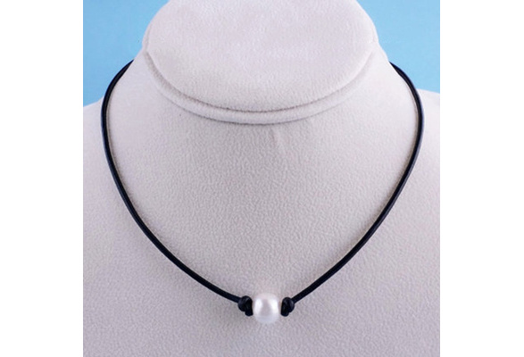 Simple Pearl Leather Rope Choker 