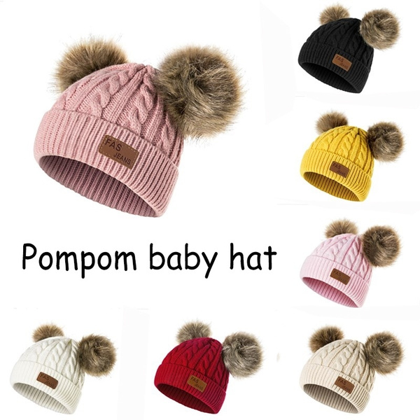 Baby Hat Boys Girls Pom Poms Hat Children Winter Hat For Girls Knitted Beanies Double Hairball Thick Baby Hat Infant Toddler Warm Cap Wish