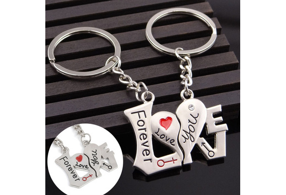1 Pair Heart & Key Shape Couple Key chain Key ring Valentine's Day Lover Gift. 