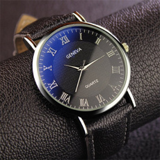 Leather Blue Ray Men's Watches Quartz Wristwatch Casual Watch Clock Gift