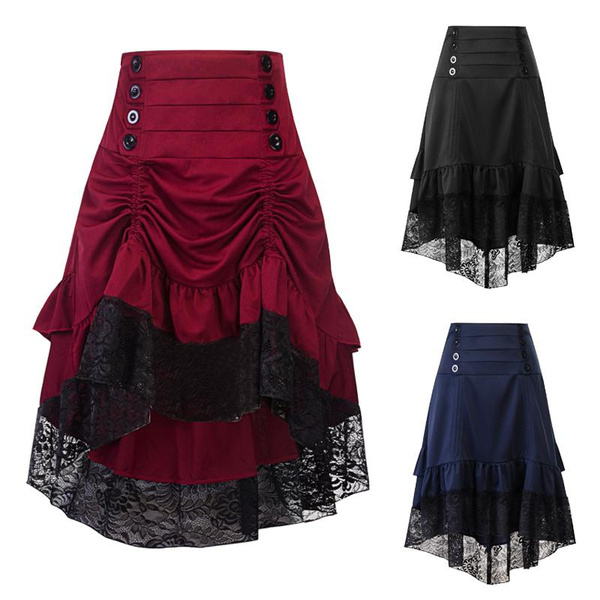 Women's Gothic Lace Patchwork Skirt Women Autumn Winter Goth Trumpet ...