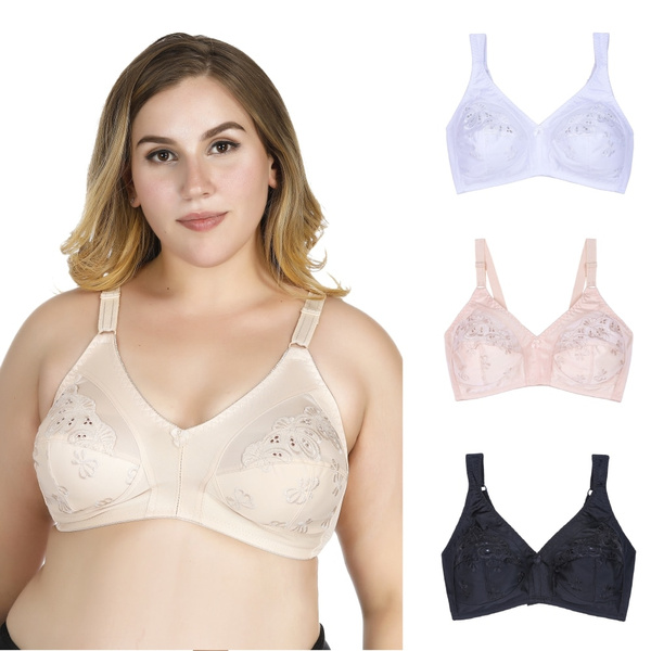 Women's Plus Size Wireless Full Coverage Embroidered Bra No Paddings Wide  Straps Minimizer Unlined Bras H1120