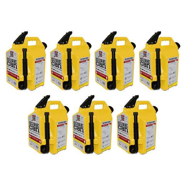 7 Pack SureCan 5 Gallon 19 Liter Self Venting Diesel Fuel Can & Rotating Spout 