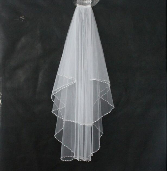 New Handmade beaded Beads Pearl White/Ivory 2T Wedding Bridal Veil with Comb 