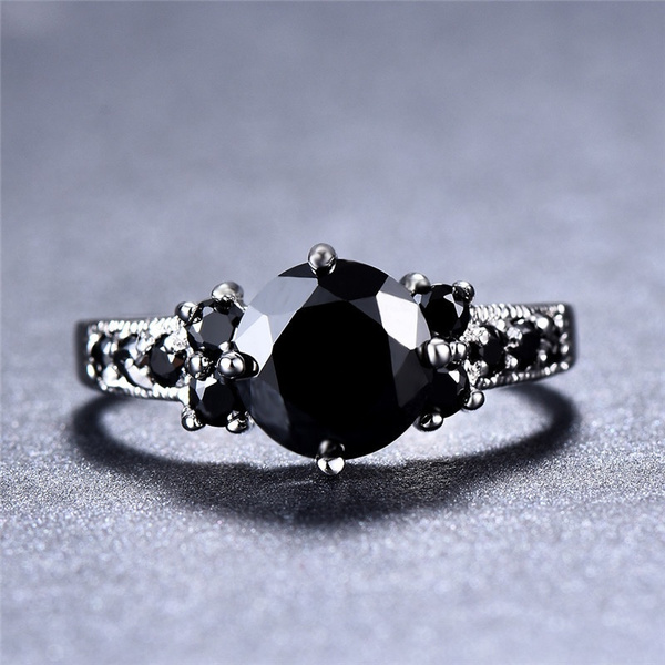 Simple Silver Plated Round Cut Black Sapphire Wedding Ring Party Engagement Jewelry Gifts Size 6 ...