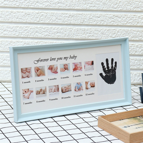 Olele My First Year Baby Picture Frame,Babies Handprint & Footprint 12 Month Collage Photo for Keepsake Wooden Frames for Newborn 
