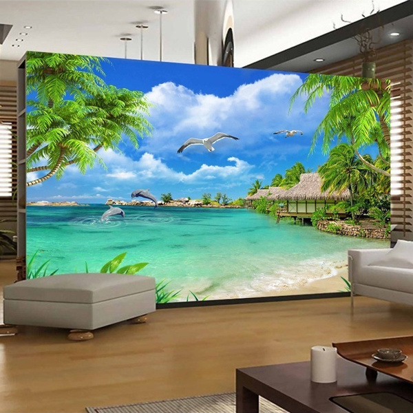 Custom 3D Photo Wallpaper Beach Sea View Coconut Trees Scenery Wall  Painting Living Room Sofa TV Background Mural Wall Paper | Wish