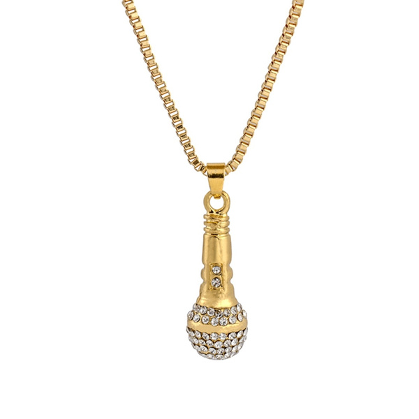 MICROPHONE PENDANT NECKLACE 24k GOLD PLATED BLING HIP-HOP MIC CHAIN 