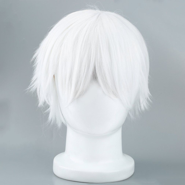 White Short Straight Hair Wig Party Cosplay Wigs Cap Male Synthetic Wigs GW