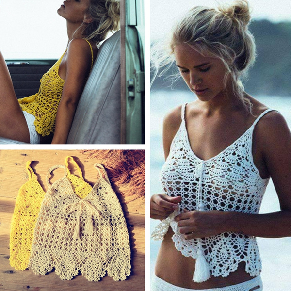 Crochet crop top Women summer boho tank 