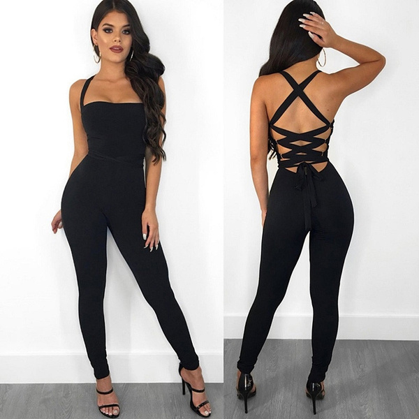 Sexy Lace-up Backless Jumpsuit /