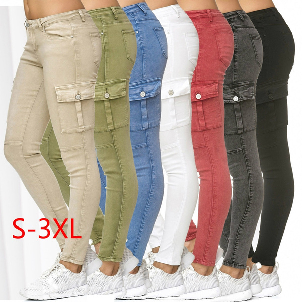 women's skinny cargo pants with pockets