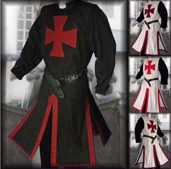 Makkrom Mens Medieval Crusader Knight Surcoat Costume Renaissance Halloween Templar Tunic Warrior Cloak Cosplay Tops 