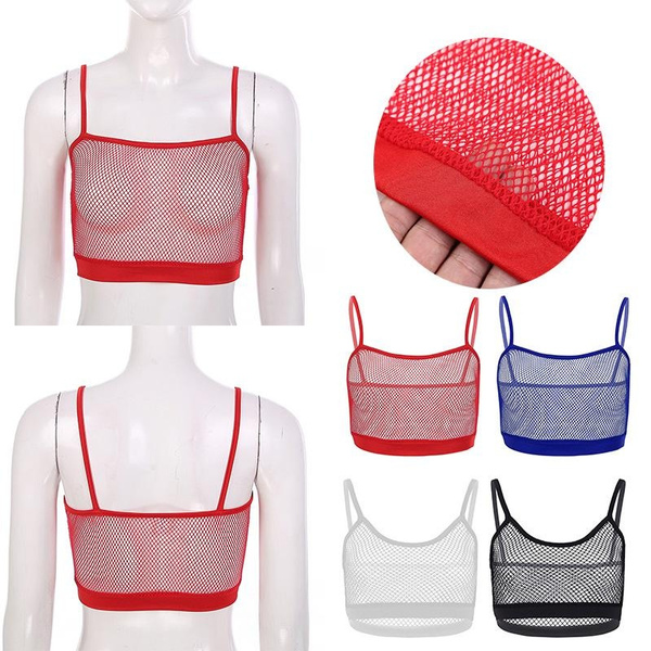 Women's Fishnet Crop Top Mesh Bralette Gym Fitness Bra Vest See Through  Tank Top