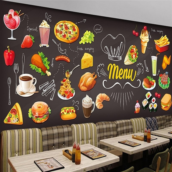 Personalized Blackboard Graffiti Food Mural Wallpaper Cake Shop Cafe  Hamburger Shop Restaurant Photo Wallpaper Wall Covering 3D | Wish