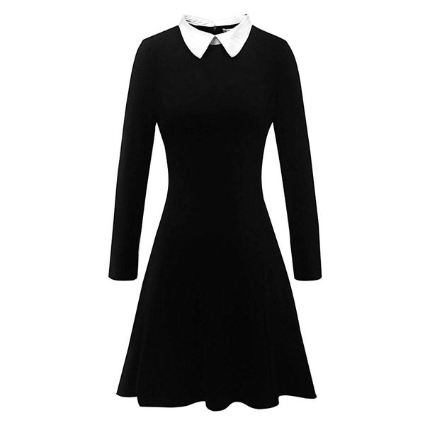 Womens Casual Long Sleeve Peter Pan Collar Flare Skate Party Dress  Wednesday Addams Costume for Halloween | Wish