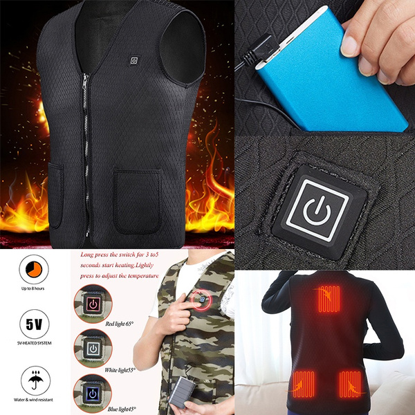 USB Charging Electric Heated Vest Fishing Jacket Warm Waistcoat For Men  Women Outdoor Riding Skiing Camouflage Vests