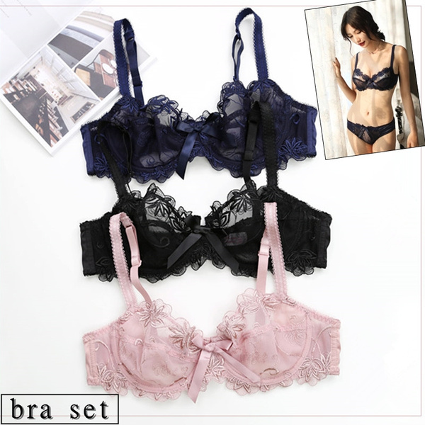 Buy Women Sexy Bra Set Lace Embroidery Ultra-Thin Transparent