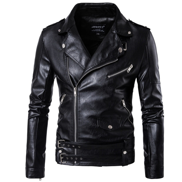 Boutique Punk Men PU Leather Jacket Motorcycle Fashion Slim Fit Leather ...