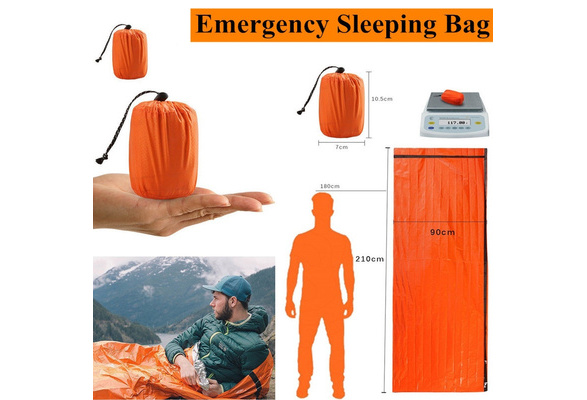 Reusable Emergency Sleeping Bags Waterproof SurvivalCamping Travel Bag & Whistle 