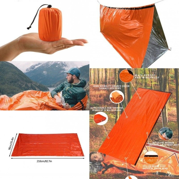 2×Survival Sleeping Bag Emergency Aluminum Film for Outdoor Camping and Hiking 