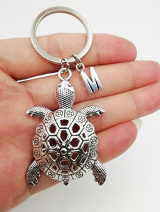  Turtle Keychain, Turtle Charm, Turtle Gift, Personalized Initial Keychain, Marine Animal Keychain, Jewelry Keyring,