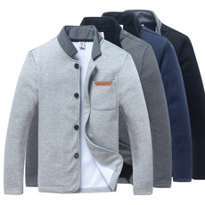 Spring and Autumn Fashion Casual Men's Slim Edition Single Buckle Solid Color Long Sleeve Sweater Collar Jacket
