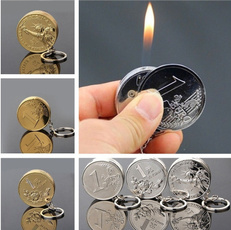 New Fashion Gas Cigarette Lighters Key Ring Coin Shape Creative Cigarette Lighters NO GAS