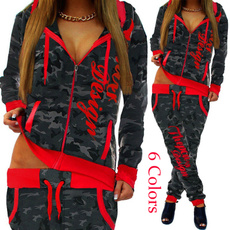 Women's Casual Camouflage Tracksuit Sports Suit Hoodie and Pants Set
