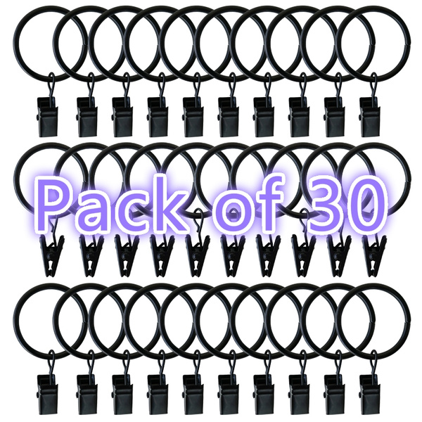 30 Pack Rings Curtain Clips Strong, Clip Curtain Rings Black