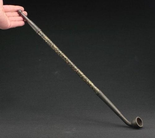 Details about   26.7" OLD HANDWORK COPPER CARVED FLOWER USABLE SUPERB SMOKING TOOL PIPE MARKED 