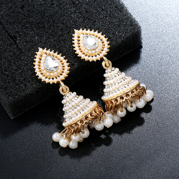 Buy Elongated Crystal Pearl Earrings Online