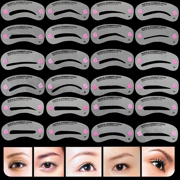 24 Pcs Pro Reusable Eyebrow Stencil Set Eye Brow Diy Drawing Guide Styling Shaping Grooming Template Card Easy Makeup Beauty Kit Wish 24 Pcs Pro Reusable Eyebrow Stencil Set