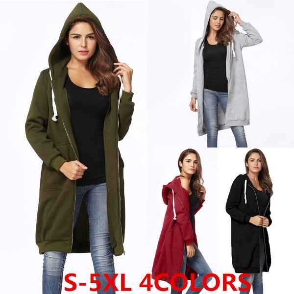 Long hooded hot sale sweatshirt jacket