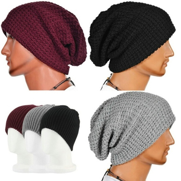 Winter Casual Cotton Knit Hat Baggy Beanie Hat Crochet Outdoor Ski Cap Unisex 