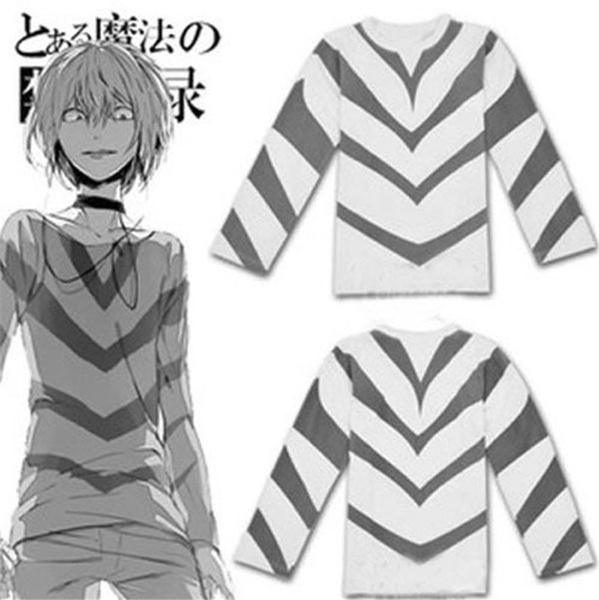 Toaru Majutsu no Index Cosplay Costumes Accelerator T-Shirts Toaru Kagaku  no Railgun Men Stripe Tops T shirts Black white Tees - AliExpress