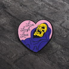Live Laugh Love Enamel Pin Goth Heart Skeletor Brooches Pins Badge Halloween Jewelry Pin