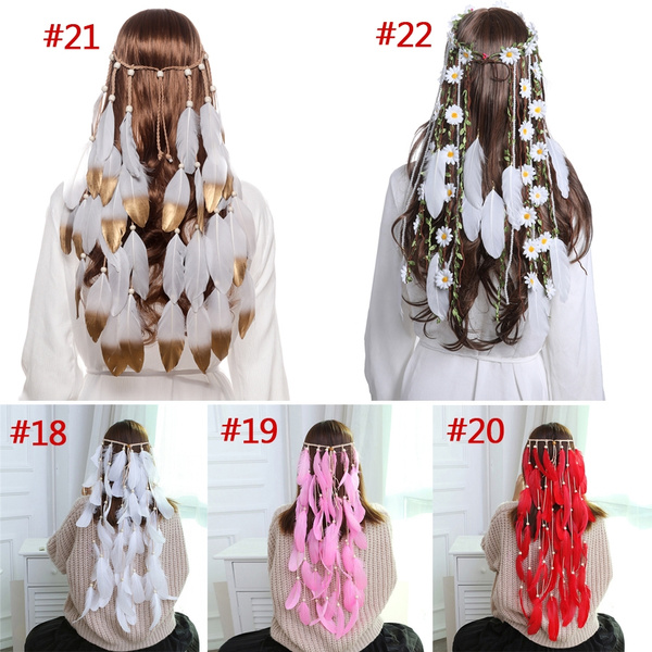 Native American Indian Artificial Feather Headband For Women Girls Headpiece Festival Headdress Hair Accessories Jewelry