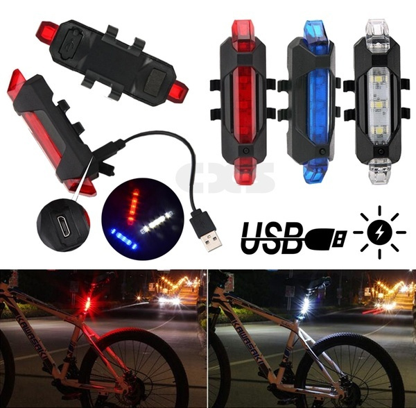 5 LED USB Rechargeable Bike Tail Light Bicycle Safety Cycling alarm Rear Lamp 