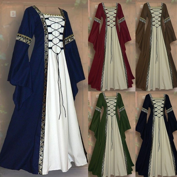 Women's Vintage Celtic Medieval Floor Length Renaissance Gothic Cosplay  Dress