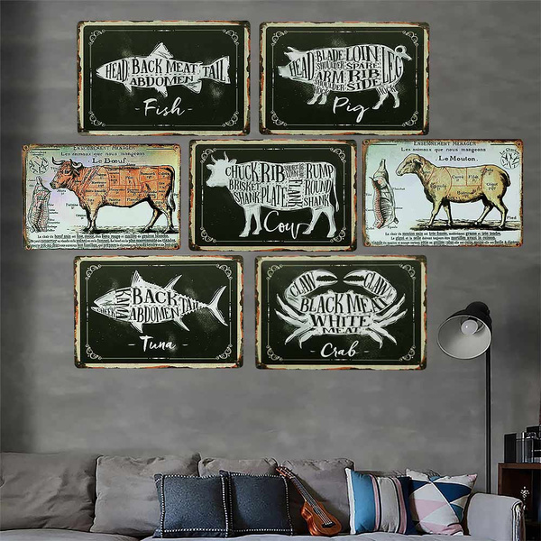 Butcher Guide Cuts Beef Pig Fish Meat Collection Metal Tin Sign Shop ...
