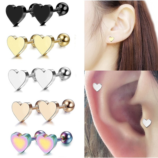 Women Titanium Steel Heart Shape Tragus Earrings Cartilage Helix Ear Studs