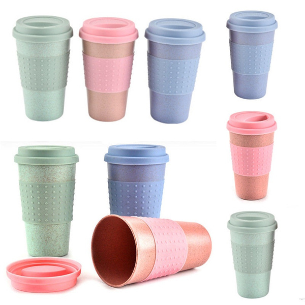 Travel Coffee Mugs with Lids Reusable Eco-friendly Wheat Fiber