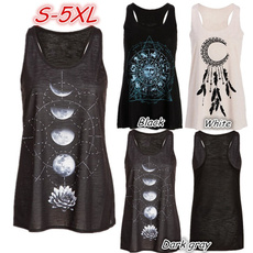 Women's Fashion Sleeveless O-neck Moon Print Tank Top Plus Size Cotton Vest WZG2739