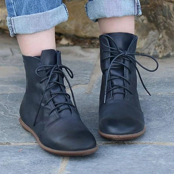 Ladies flat black outlet boots