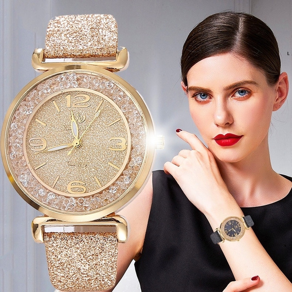 2018 Fashion Women Bling Watches Ladies Simple Rhinestone Quartz Faux ...