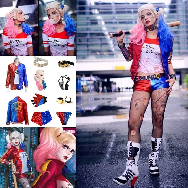 Girls Adults Harley Quinn Costume Cosplay Costume Suicidal Jacket Costume Set Shirt Suicide Squad