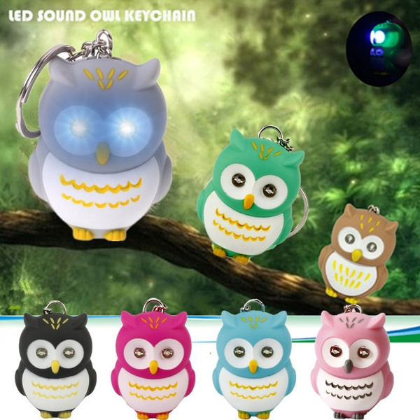 7 Colors Cute Cartoon Unisex With Voice Key Rings Kid Toys LED Owl Keychain